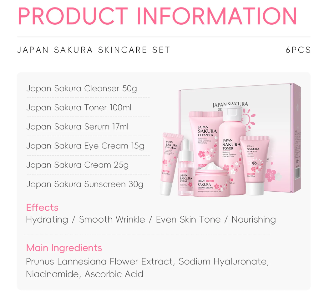 Cherry Blossom Skincare Set โ 6pcs