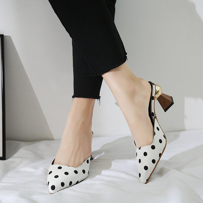 Women's Polka Dot Mule Heels with Cup Heels 2021